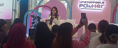 DR. Ruela Joyce dela Rosa giving a talk on women's hygiene during the recent 'UnstoppablePowHER: The Watsons Women’s Forum' in Taguig City.