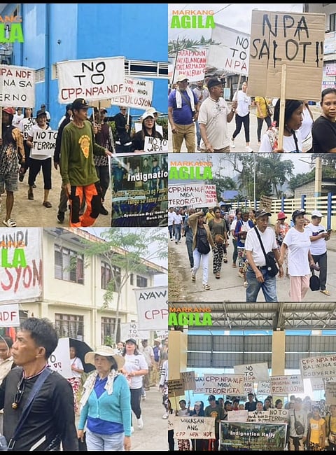 Residents  Dingalan, Aurora hold anti-NPA rallies timed around the group’s 57th founding anniversary, calling for peace and rejecting armed conflict on 29 March.