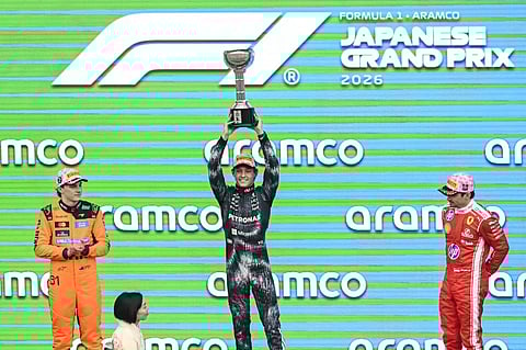 Oscar Piastri (left), Kimi Antonelli (middle), Charles Leclerc (right)