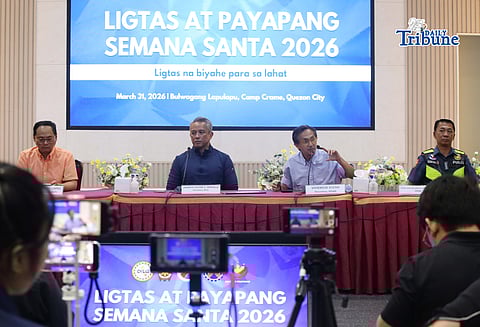 DILG Secretary Juanito Victor C. Remulla leads the Inter-agency Press Briefing regarding the PNP personnel deployment during Holy Week exodus and update of the Maharlika High   together with DOTr Secretary Giovanni Z. Lopez, DPWH Secretary Vivencio B. Dizon, and Chief PNP PGen. Jose Melencio C. Nartatez Jr. at the Camp Crame in Quezon City on Tuesday, March 31, 2026.