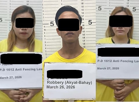 MUGSHOTS of the three suspects arrested as a result of a burglary incident in Barangay Toro, Quezon City last March 24. 