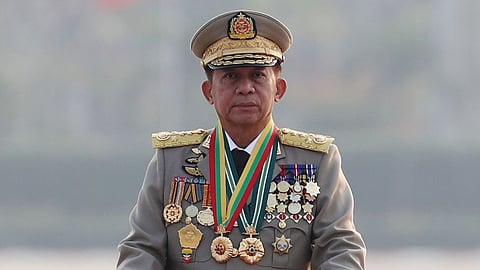 Senior Gen. Min Aung Hlaing during a commemorative parade in Myanmar, 2023. 
