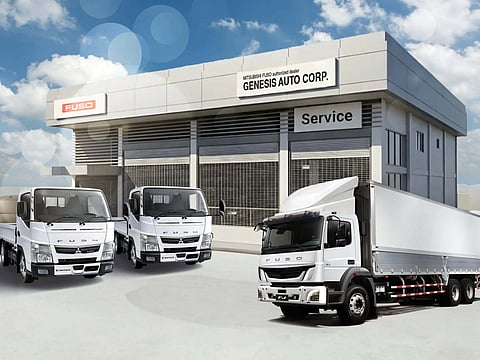 FUSO trucks line up outside the new Genesis Auto Corp. dealership in Cabanatuan, expanding service access for businesses in Central Luzon.
