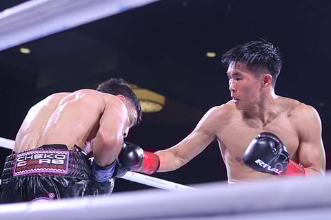FILIPINO banger Pedro Taduran inflicts heavy damage on Mexican Gustavo Perez Alvarez in their IBF minimumweight title duel in Temecula, California.