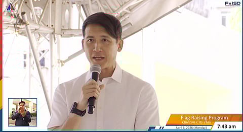 INTEGRITY AND DUTY IN THE TIMES OF CRISES: Quezon City Vice Mayor Gian Sotto delivered his message to fellow QC government workers during the Flag Raising Ceremony on Monday, April 6.  
