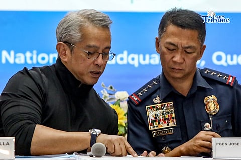 DILG Secretary Jonvic Remula headed a press conference along with PNP Chief Jose Melencio Nartatez, NCRPO Regional Director Anthony Aberin, and acting operations director PBGen. Ponce Penones in Bureau of Fire and Protection Headquarters in Quezon City on Monday, 6 April 2026, for the Holy Week Report for the year called “Ligtas at Payapang Komunidad.” The event also emphasized the regulation of laws aimed at a safer Metro Manila, and in the future will be implemented in different parts of the country. ,