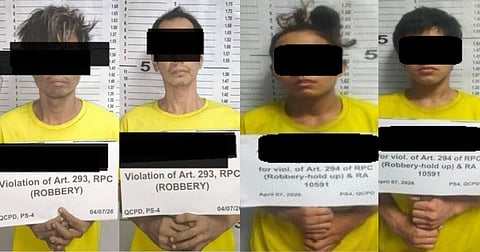 Mug shots of the four suspects seized by authorities from the Quezon City Police District in separate robbery incidents in Novaliches on Wednesday.