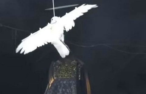 Dove tied up during Easter Sunday at the Diocesan Shrine and Parish of the Immaculate Conception in Malabon. 