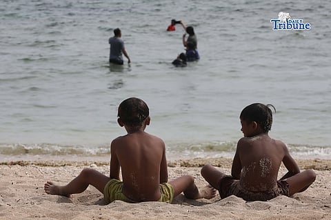 (April 11 2026) To beat the heat a family enjoys swimming at the beach at Sandingan Island, Brgy. Basdio, Loon Bohol on Saturday April 11 2026. Photo/Analy Labor