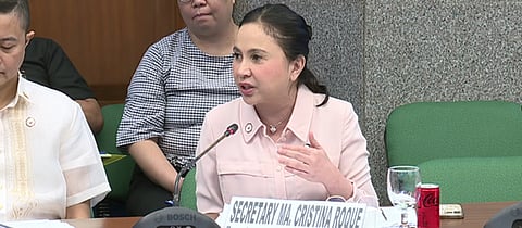 Department of Trade and Industry (DTI) Secretary Cristina Roque in a Senate hearing on 13 April. 