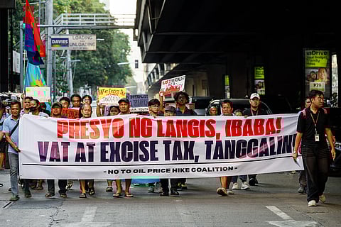 Members of transport group PISTON and other progressive organizations march to a gas station along Taft Avenue in Manila on Wednesday, April 15, 2026, as part of a nationwide transport strike protesting rising fuel prices and the government’s response to the oil crisis.

Jeepney drivers later stomp on images of Ferdinand Marcos Jr., Donald Trump and Benjamin Netanyahu to conclude the rally.
