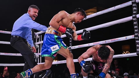 Pedro Taduran gets back in training less than two weeks after beating up Mexican Gustavo Perez Alvarez in Temecula, California.