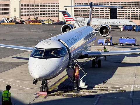 An Air Canada Bombardier CRJ-900LR aircraft is seen at Ronald Reagan Washington National Airport (DCA) in Arlington Virginia, on 5 October 2025.


