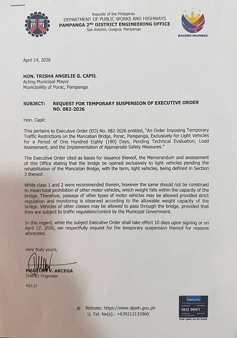 Porac suspends Mancatian Bridge closure, light vehicles allowed until 30 April  