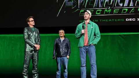ROBERT Downey Jr., Joe Russo and Chris Evans at Marvel’s panel at CinemaCon.