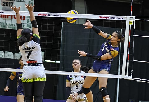 RAINE Alonzo delivers a booming kill to lead the NUNS Lady Bullpups to a 25-16, 25-14 crushing of King’s Montessori in the SGVIL Rising Stars Cup Division 1 on Monday at the La Salle Green Hills Gym. 