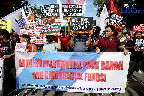 Various militant groups trooped to the House of Representatives gate in Quezon City last December 2025.