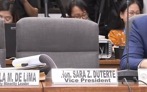 The chair of Vice President Sara Duterte at the House Committee on Justice hearing into the impeachment complaints against her this Wednesday.