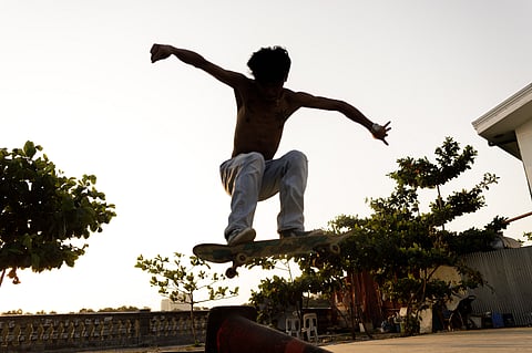 Teen skaters ride their skateboards and perform tricks at Parañaque Skate Park in Parañaque City on Wednesday, 22 April 2026.

