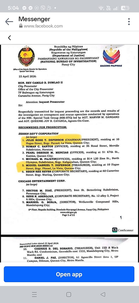 The NBI has recommended charges against 26 people over an alleged trafficking and drug case linked to a Pasig KTV raid, where 54 women were rescued. The wife and son of former Quezon City congressman Mike Defensor are among those named, as investigators probe supposed corporate links and deny claims of political targeting.