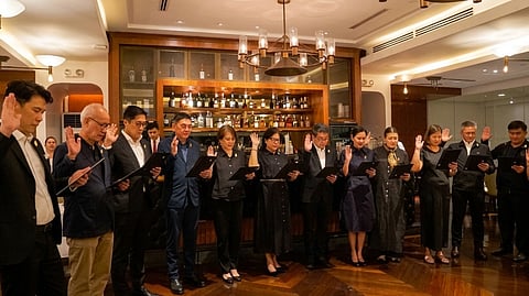 THE Board of Directors of the Philippine Institute of Architects (PIA) for 2026 to 2027 take their oath. (From left) national president Daniel Terence Yu, vice president for Administration Jose Pedro Recio, vice president for Professional Practice Abelardo Tolentino Jr., vice president for Public Affairs Frederick Sibug, national secretary Ma. Cynthia Naval, national treasurer Mylene Isidro, Director Hunson Co, director Germaine Ang, director Maria Cecilia Vega, district director-NCR Maria Lynn Del Rosario, district director-Southern Luzon Adonis Vie Crizaldo and district director-Central Luzon James Dale Miranda.