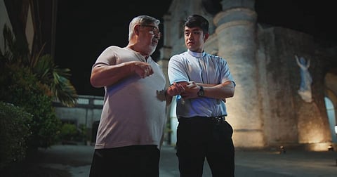 Joel Torre and David Licauco in 'Samahan ng mga Makasalanan' now streaming on Prime Video. 