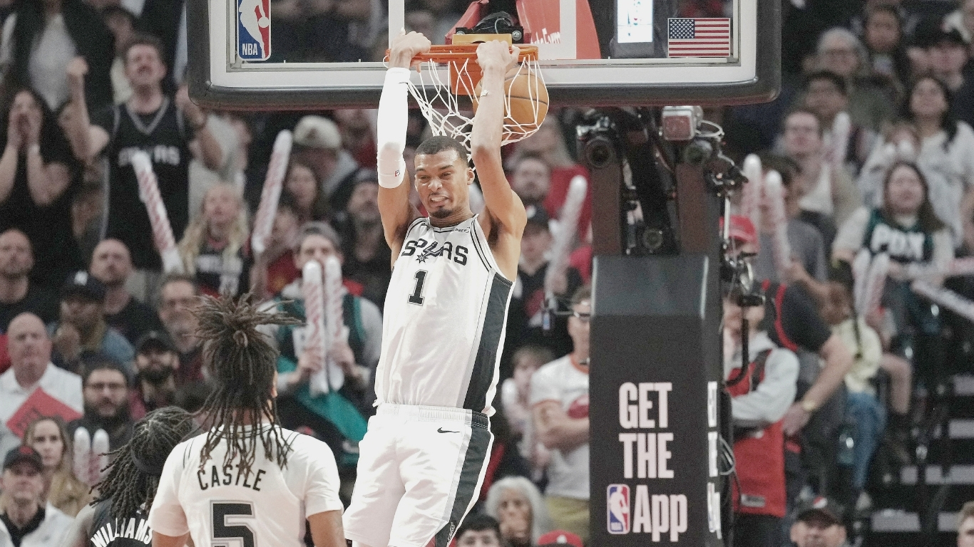 VICTOR Wembanyama dominates with 27 points and 11 rebounds during the San Antonio Spurs’ 114-93 win over the Portland Trail Blazers in Game 4 of their NBA Western Conference playoffs. 