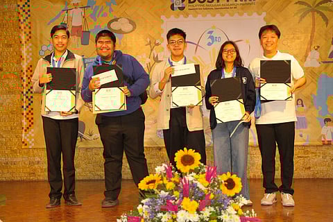 Phl nuclear science Olympians: (Photo from L-R) Lorenzo S. Mercado (5th Place, Philippine Science High School System-Central Luzon Campus), Magnus Rex C. Navarro (4th Place, Philippine Science High School System Main Campus), Ivan Gerard S. Empizo (1st Place, Philippine Science High School System-CAR), Clara S. Canta (2nd Place, Philippine Science High School System-Eastern Visayas), and Francis Ian Oliver P. Corachea (3rd Place, Philippine Science High School System-CALABARZON), winners of the 3rd Philippine Nuclear Science Olympiad (PNSO). They will represent the Philippines at the International Nuclear Science Olympiad in Saudi Arabia this coming August. (Photo from DOST-PNRI Nuclear Information and Documentation Section)
