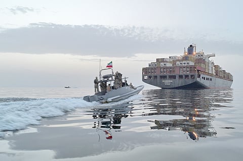 An Islamic Revolutionary Guard Corps boat was seen taking part in an operation to seize ships attempting to cross the Strait of Hormuz on 21 April 2026, according to Iranian news agency Tasnim.



