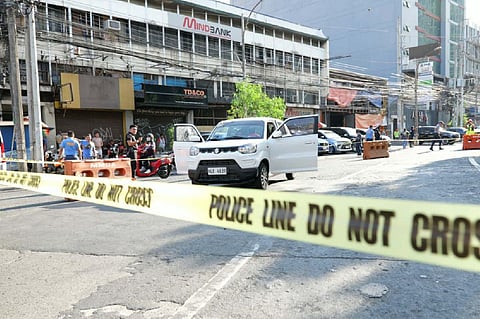 The scene after the shooting incident that occured along Timog Avenue corner EDSA on Tuesday, 28 April, afternoon that led to the deaths of two victims.