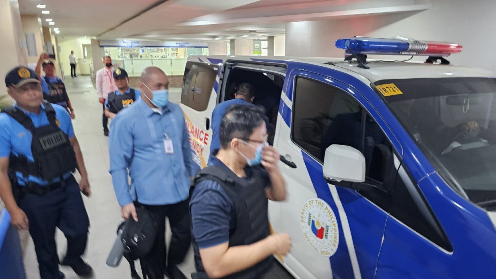 Government contractor Curlee Discaya left the Senate, where he has been detained since September, to undergo surgery on his right shoulder Thursday morning. 