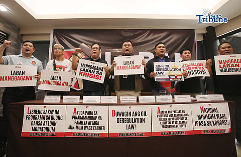 (April 30 2026) LABAN MANGGAGAWA, a newly formed coalition of workers under long-serving federations
National Federation of Labor Unions (NAFLU), National Federation of Labor (NFL) and Transport Group, organization led by Kamanggagawa Partylist Representative Elijah San Fernando form the coalition “Laban Manggagawa” as they urge others to join the massive mobilization for the May 1 Labor Day protest against the unjust high fuel prices which burdens the hard working laborers in the country during a press conference in Quezon City on Thursday April 30 2026. Photo/Analy Labor
