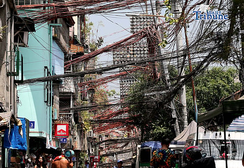 (May 02 2026) Tangled electric wires or “Spaghetti wires” seen at crowded street in Mandaluyong City, on Saturday May 2 2026, as electricity costs surge alongside the sweltering heat, on May 2, 2026. Photo/Analy Labor