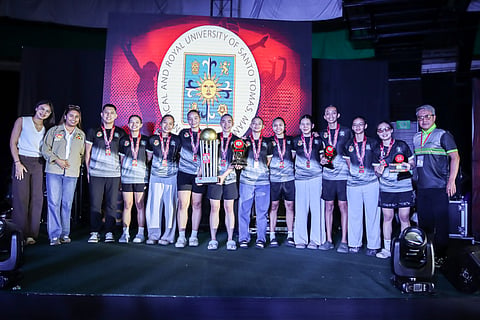 THE UST girls team celebrates its victory over Bacolod Tay Tung in the final of the SGVIL Rising Stars Cup Division 1 late Friday.