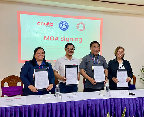 THE signed memorandum of agreement  on Elevate AIDA Plus is presented by Aboitiz Foundation impact lead for jobs JR Roque, TESDA IV-A regional director Engr. Jovencio Ferrer, TESDA Laguna provincial director Dr. Zoraida Amper, and JZGMSAT representative Angelica Gonzales.
