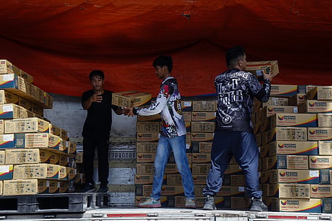 Personnel and volunteers coordinate the assembly and dispatch of Family Food Packs (FFPs) at the DSWD Warehouse in Pasay City on 04 May  2026. These supplies are being fast-tracked to DSWD field offices in Albay to bolster relief efforts for communities affected by Mayon Volcano’s continued unrest.