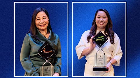 AMPY Rio (left), chief marketing officer and incoming general manager, and Joana Marie Lagurin attend the 2026 Mansmith Market Masters Awards in Makati City.