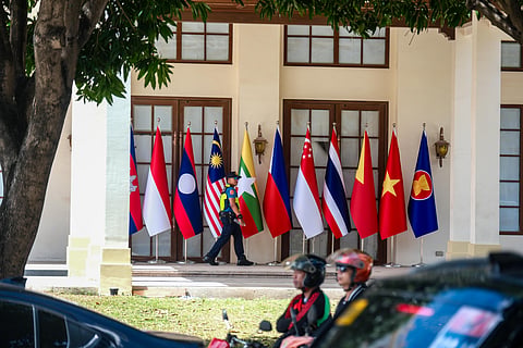ON watch A police officer patrols the ASEAN 2026 International Media Center in Cebu as the Philippines prepares to receive delegates, media and regional leaders for the summit. 