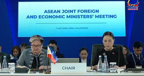 Philippine Foreign Affairs Sec. Tess Lazaro and Trade Sec. Cristina Roque plays as chairpersons of the ASEAN Joint Foreign and Economic Ministers Meeting in Mactan, Lapu-lapu CIty, Cebu.