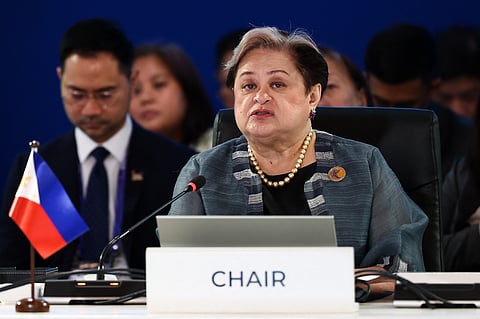 FOREIGN Secretary Theresa Lazaro delivers an opening statement during the Association of Southeast Asian Nations Foreign Ministers’ Meeting ahead of the 48th ASEAN Summit in Cebu on Thursday.