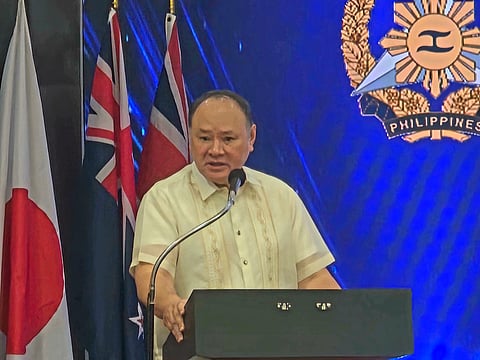  Defense Secretary Gilberto "Gibo" Teodoro Jr. speaking at the closing ceremony of Exercise Balikatan 2026 at the Camp Aguinaldo in Quezon City on Friday, 8 May 2026. (Photo by Lade Jean Kabgani)