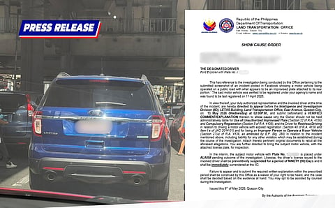 LTO calls out gov’t agency over fake red plate use, issues SCO to assigned driver 