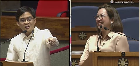 Batangas Rep. Leandro Leviste (left) and House Deputy Speaker Janette Garin (right) during the House plenary session on Tuesday, 5 May 2026.