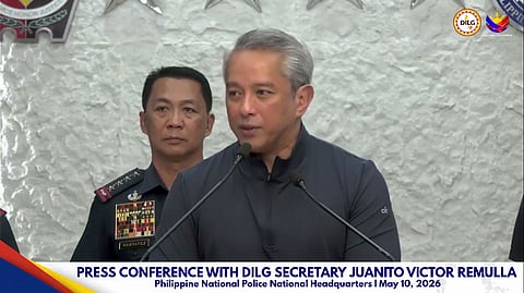 Press Conference with DILG Secretary Juanito Victor "Jonvic" Remulla at PNP Headquarters, 10 May, Sunday morning. (Photo screenshot from DILG Livestream)