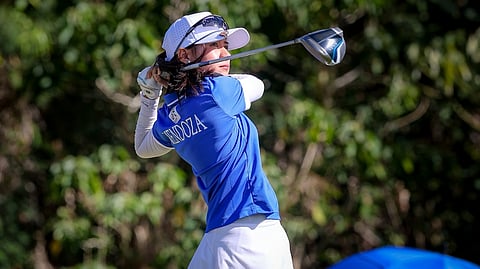 MONIQUE Mendoza fires an 81 to power Ateneo in the women’s singles event of Season 88 UAAP golf tournament on Monday at the Tagaytay Midlands.