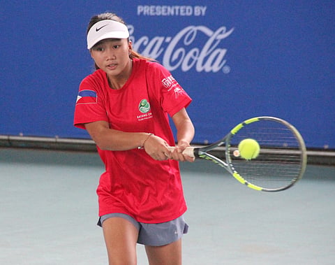 KATHLYN Bugna makes short work of Barbie San Pablo, 6-1, 6-0, to advance to the quarterfinals of the girls’ U16 event of the Philta National Age Group Championships on Wednesday at the Rizal Memorial Tennis Center.