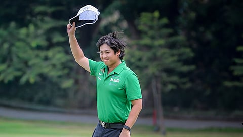 PERRY Bucay celebrates after clinching the men’s individual title in the UAAP Season 88 golf tournament at the Tagaytay Midlands on Thursday.