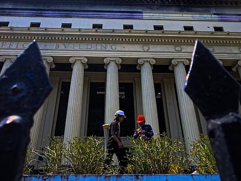 The Manila Central Post Office undergoes restoration in this photo taken on 15 May 2026. The neoclassical landmark was designed by Filipino architects Juan Arellano and Tomas Mapua, alongside American architect Ralph Harrington Doane, in 1926. The structure is being reborn after being gutted by a 30-hour fire on May 21, 2023.