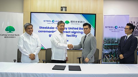 (L-R) Rafael Hidalgo, president and co‑chief operating officer at SteelAsia Manufacturing Corp.; Benjamin Yao, chairman and chief executive officer; Matt Liu, senior vice president and head of the CSD‑ESG team at Cathay United Bank; and Tony Chao, senior vice president and general manager of Cathay United Bank – Manila Branch.
