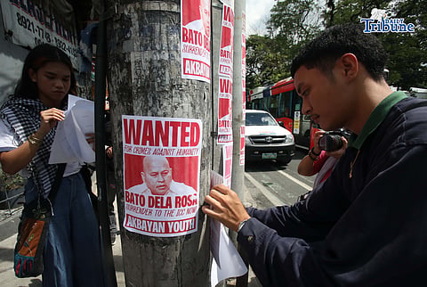 (May 18 2026) Members of Akbayan Youth pasted “Wanted: Bato” posters, along Kalayaan Avenue on Monday May 18 2026, as part of a protest calling for accountability from Senator Ronald "Bato" dela Rosa, following the issuance of an arrest warrant by the International Criminal Court (ICC), related to its investigation into the Philippines’ anti-drug campaign, as well as heightened tensions in the Senate over the issue. Photo/Analy Labo